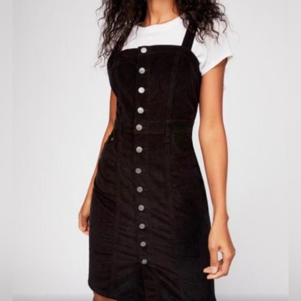 NWT Free People Black Corduroy Button Up Overall Dress 2